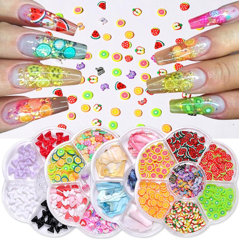 

Nail Art Decorations Mixed 3D Fruit Slices Decoration Polymer Clay DIY Designs Slice Lemon Sliders Nails Decors Glitter Tips
