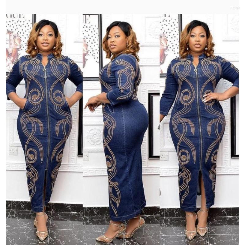 

Plus Size Dresses African Women Denim Dress Fashion Summer Jeans Ladies Bodycon Casual, Blue