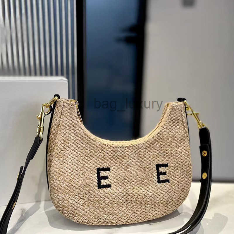

Shoulder Bags Straw Women Designer AVA Underarm Bag Paris Brand Embroidered Weave Half Moon Crossbody Handbags Woman Evening Shoulder Handba, Khaki