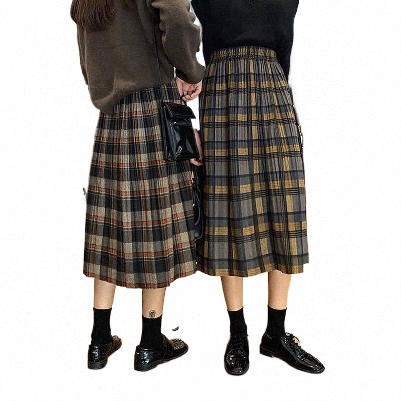 Skirts women Plaid Skirts Winter Warm Wool High Waist Pleated Skirt Harajuku Students Girls Kawaii Long Korean Saia Midi d1vY#-image-797935841