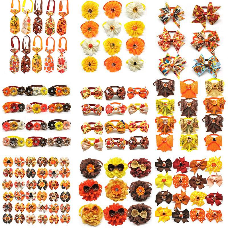 

Dog Apparel 50pcs Thanksgiving Accessories Pumpkin Turkey Fall Pet Cat Bow Ties Small Middle Large Grooming, Dog rubber bows