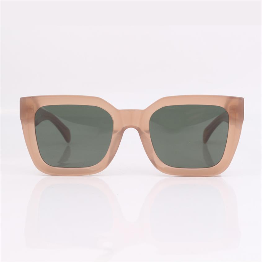 

Nude Translucent Tinted Sunglasses Chunky Square Frame Women Eye Wear Green Lens223R