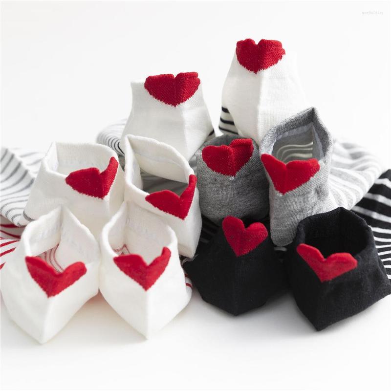 

Women Socks Chic Cute 3D Red Love Heart Heel Striped Short Ankle Funny Girls' Happy Fresh Fashion Summer Literary Dropship, White gray