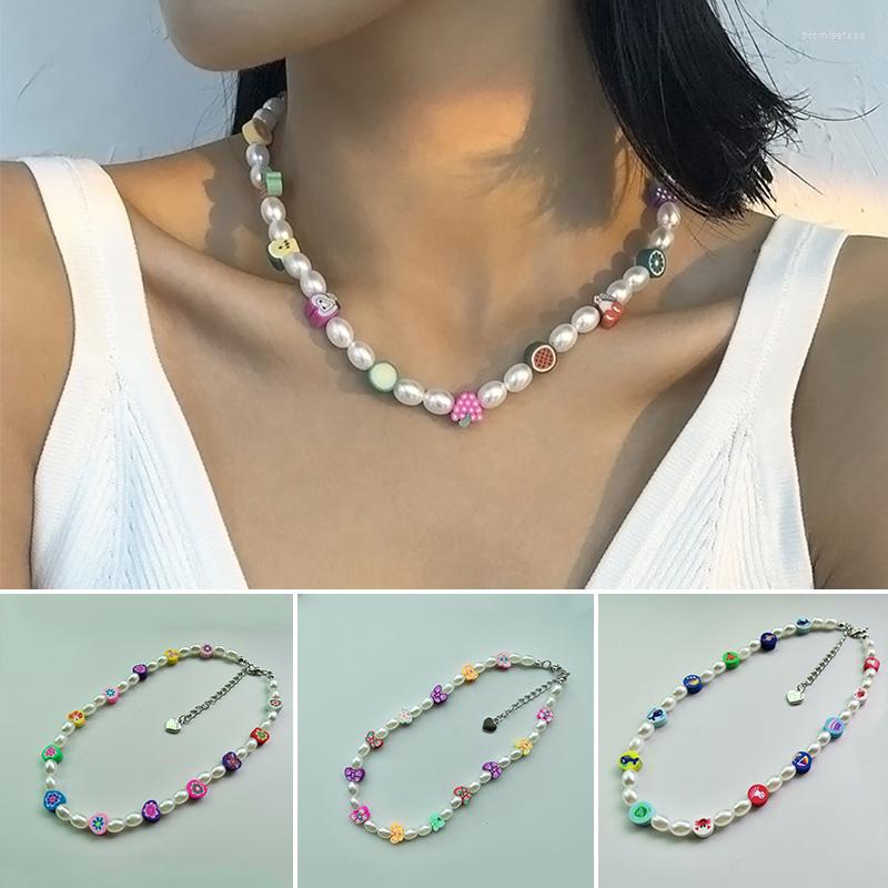 

Choker Colorful Flowers Necklace Geometric Soft Ceramic Flower Alloy For Women Fashion Simple Bohemian Beaded Jewelry