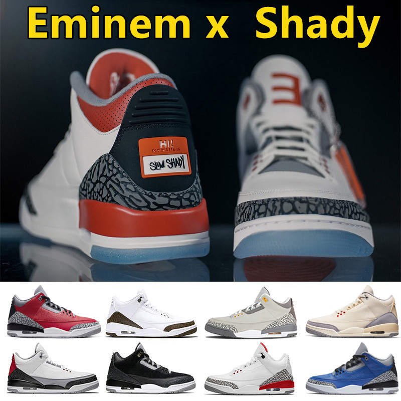 

Jumpman 3 Mens Baksetball Shoes Eminem x Shady Cardinal Red Black Cat UNC Midnight Navy Desert Elephant Varsity Retro Royal Red Cement 3s Men Trainers Sports Sneakers, Color#20