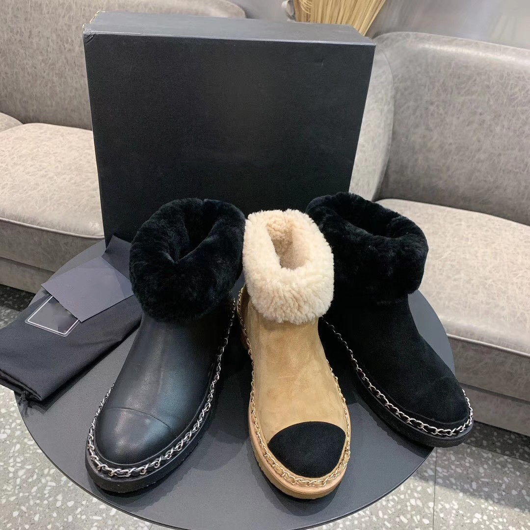 

Luxury Designer Women Ankle Boots Fashion Genuine Suede Leather Warm Fur Woman Snow Boot Runway Outfit Mixed Color Round Toe Combat Booties Autumn Winter Short Bota, As show