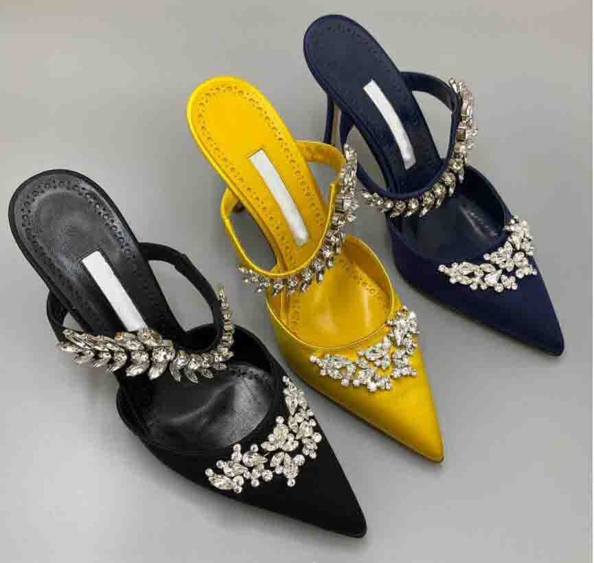 

Brand Mules shoes MB-Sandal Hangisimu Women slipper slide sandal high heels black white red Satin Jewel Buckle Mules 35-42 with box, 10