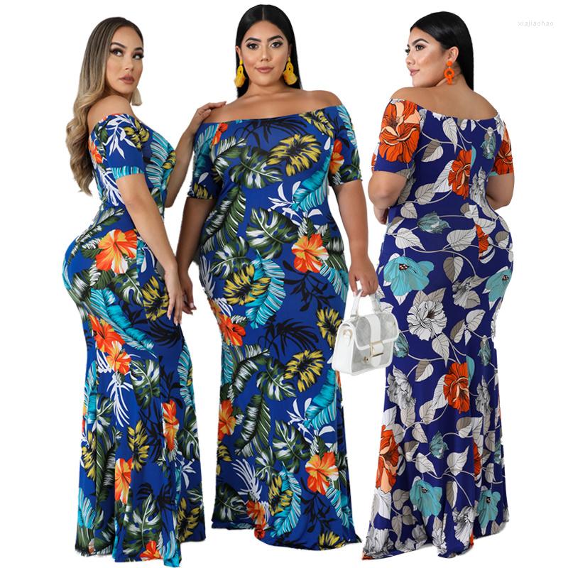 

Plus Size Dresses Arrive Women Clothing 4xl 5xl Floral Layered Ruffle Off Shoulder Maxi Dress, Lc611698-9