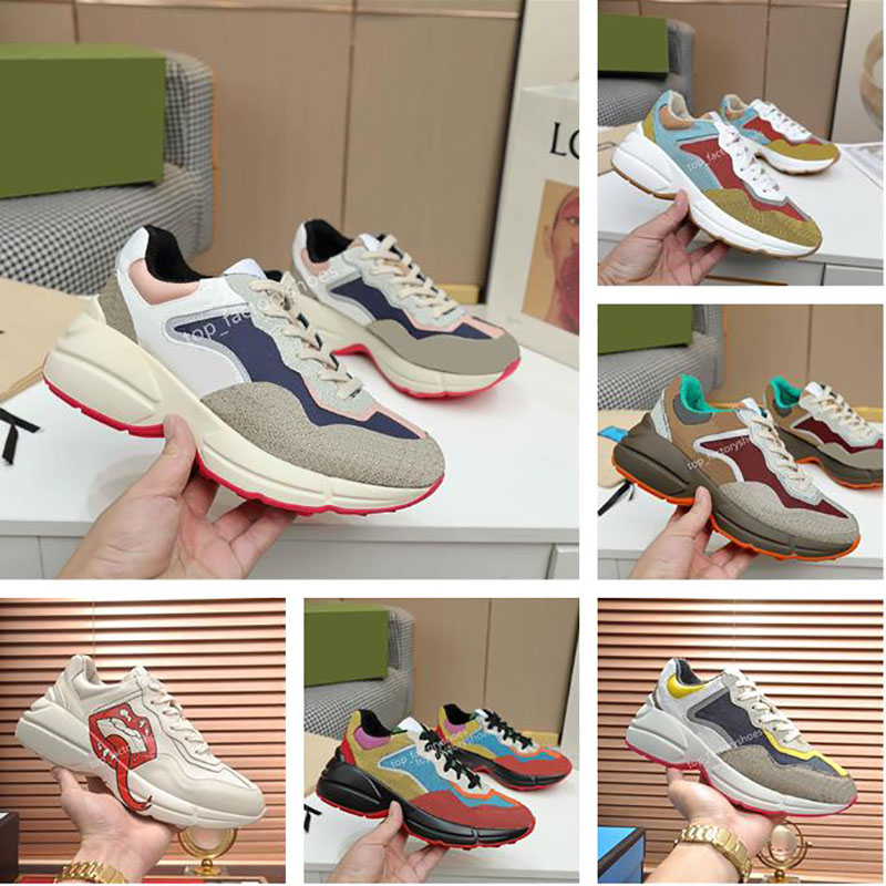 

Designer Shoes Rhyton Shoes Multicolor Sneakers Men Women Trainers Vintage Chaussures Platform Sneaker Strawberry Mouse Mouth Shoe With Box 35-46, Color 19