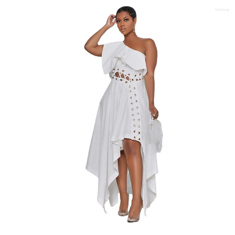 

Plus Size Dresses Elegant Evening Long Sleeveless Off The Shoulder Asymmetrical Gown 2022 Ever Pretty Of Prom Party Women Dress, White
