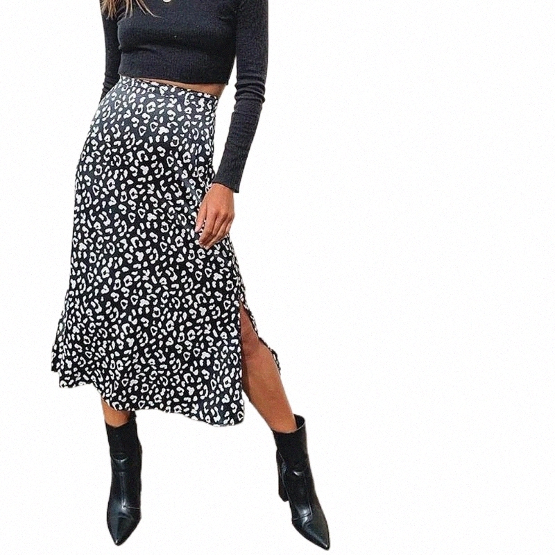 Skirts sexy Leopard Print Chiffon Split Skirt Casual Fashion Long Skirts For Women Spring Summer Zip Elegant Female 94PV#-image-797935765