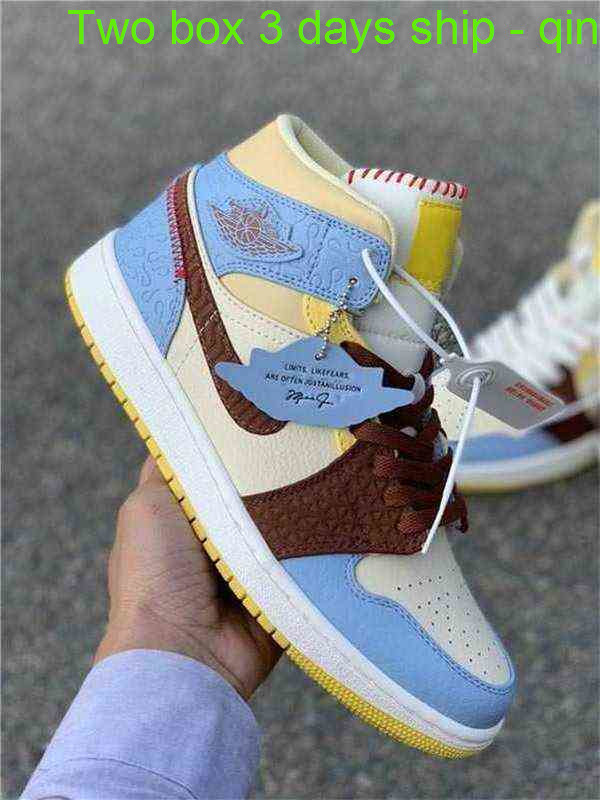 

with 2 box 3 days ship basketball shoes Authentic 1 Mid SE Fearless Maison Chateau Rouge Retro PALE VANILLA CINNAMON Blue Yellow Men Outdoor