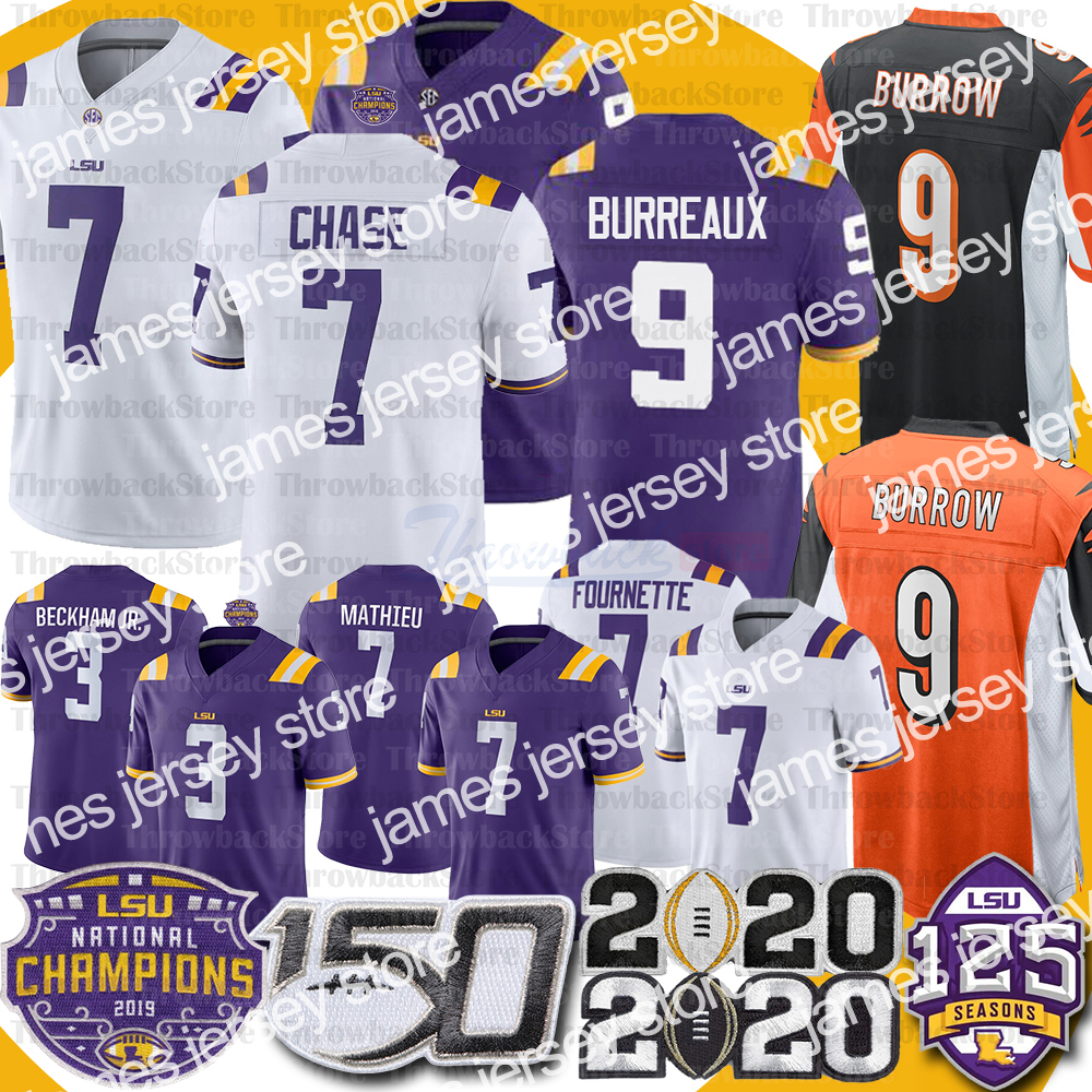 

LSU Tigers Joe Football Jersey Burrow Burreaux JaMarr Chase Leonard Fournette Odell Beckham Jr. Tyrann Mathieu Patrick Peterson Guice Football Jersey, 125th patch