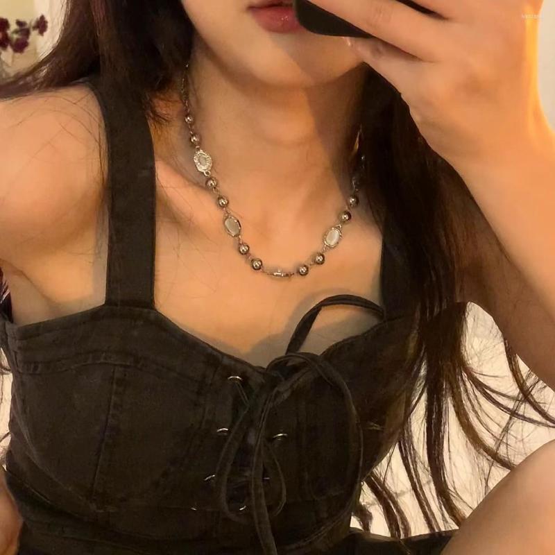 

Choker Exquisite Opal Stone Metal Bead Splicing Necklace 2022 Korean Fashion Trend Clavicle Chain Ladies Jewelry