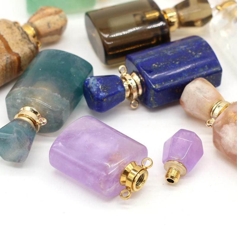 

Pendant Necklaces Natural Gems Stone Perfume Bottle Pendants Amethyst Tiger Eye Agates Essential Oil Diffuser Vial Charms For Women Jewelry
