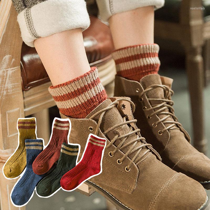 

Women Socks Winter Thickening Wool Solid Color Thick Line Knit Warm Middle Tube Cotton, Blue