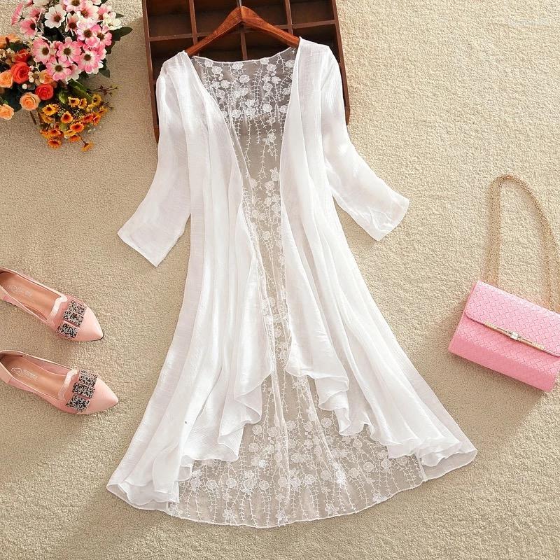 

Women' Jackets 2022 Summer Women Lace Cardigan Long Hollow Sunscreen Jacket Female Casual White Long-sleeve Thin Coats Ladies A37