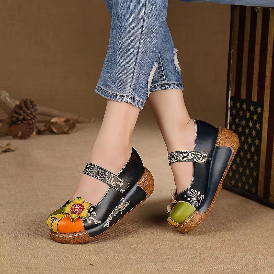 

Designer-Vintage Style Women Flat Shoes Woman Spring Summer Socofy Genuine Leather Platform Casual Shoes