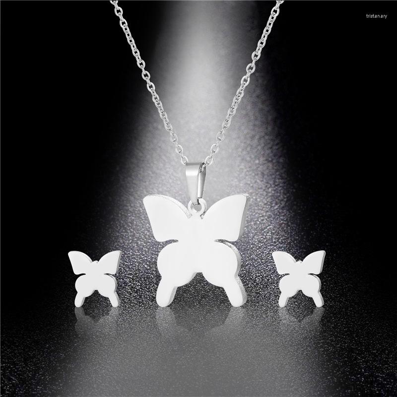 

Necklace Earrings Set Japan And South Korea Trend Stainless Steel Jewelry Women Fashion Ins Net Red Sweet Butterfly, Picture shown