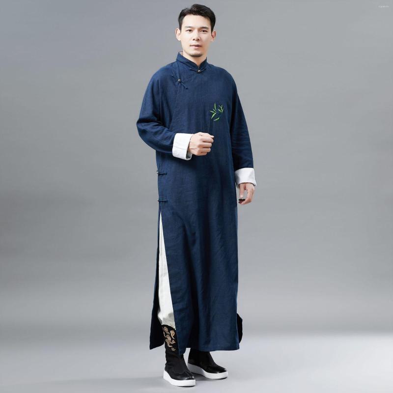 

Ethnic Clothing Embroidery Bamboo Shirt Cotton Linen Chinese Robe Gown Ancient Mandarin Collar Windbreaker Retro Button Harajuku Casual Coat