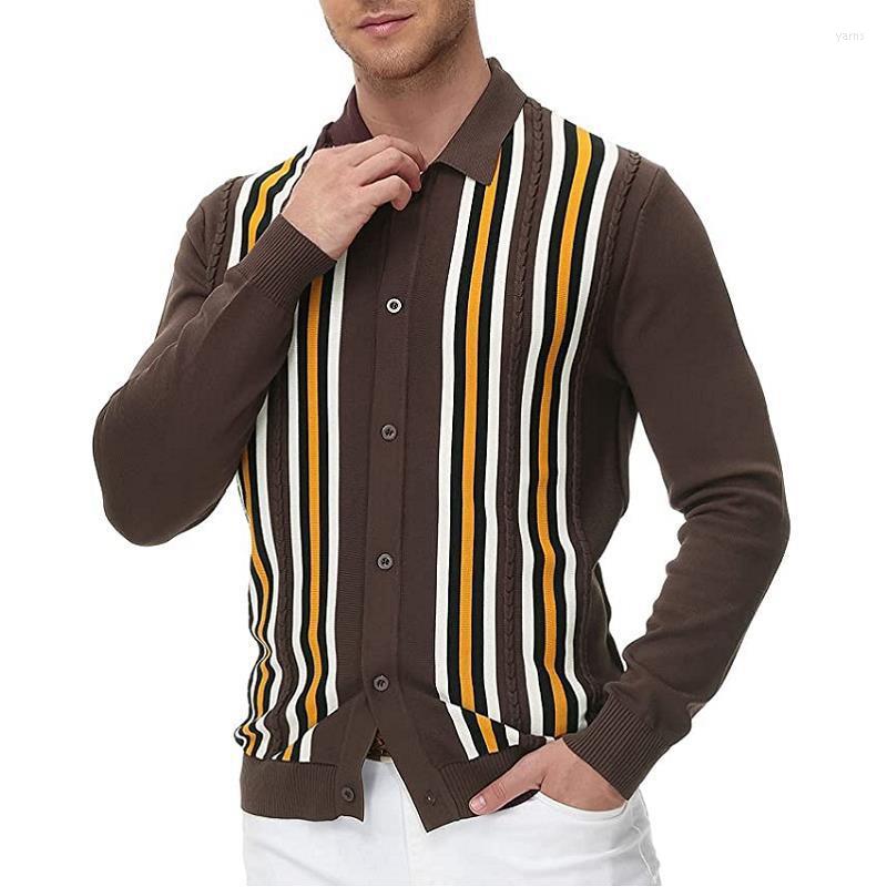 

Men' Polos Men' Business Men Vintage Knit Poloshirt Tee Single Breasted T-Shirt Cardigan Slim Tshirts Top Ice Silk Long Sleeves Shirt