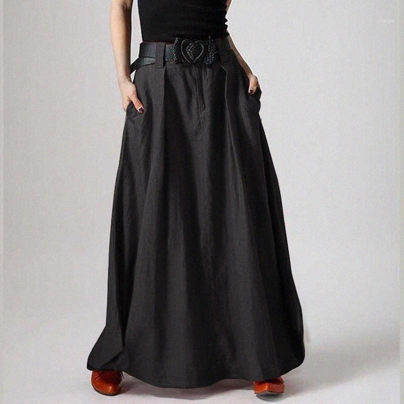 Skirts skirts Summer Zipper Women Elegant Solid Bohemian Beach Skirt Jupe Female Maxi Long Faldas Saia Oversized B7QB#-image-797917921