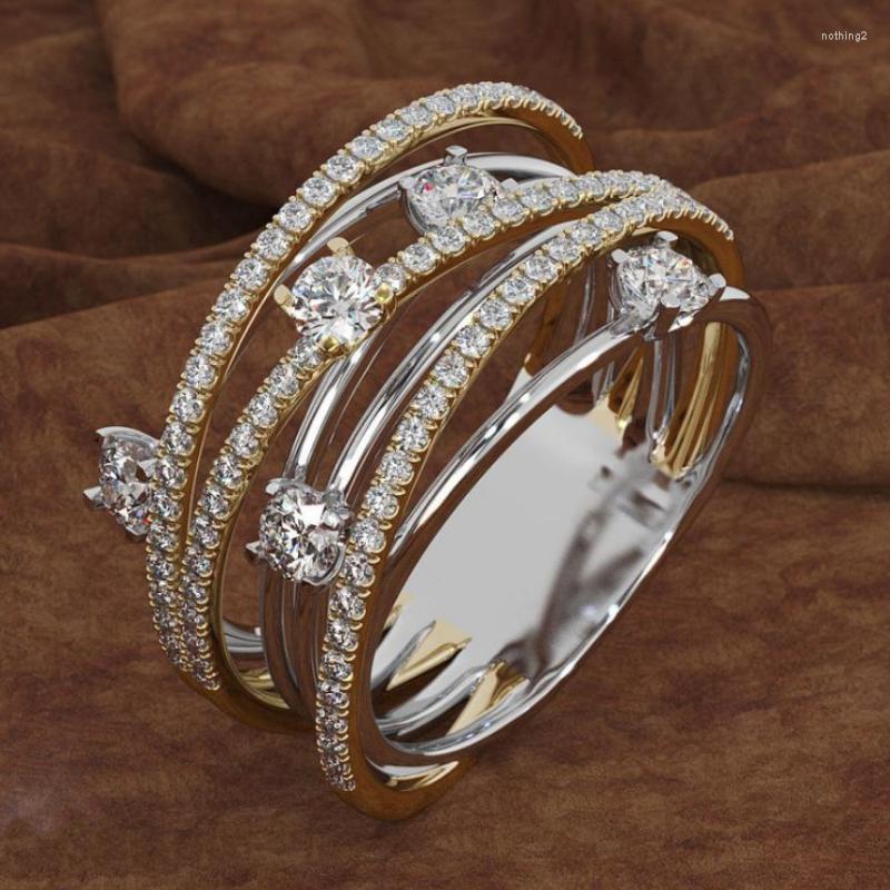 

Wedding Rings Fashion Creative Cross Two Tone Shiny Zircon Ring For Women Luxury Engagement Promise 2022 Trendy Female Jewelry