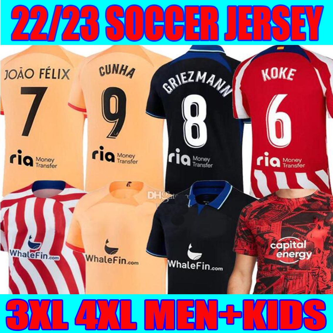 

S-4XL JOAO FELIX 22/23 soccer jerseys 2022 2023 M. LLORENTE SUAREZ Correa camiseta football shirts men kids kit Set GRIEZMANN R. DE PAUL Cunha CARRASCO Atletico MadridS, 2022 third