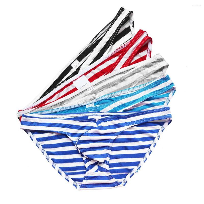 

Underpants 1/5PCS Sexy Mens Underwear Briefs Low Rise U Convex Pouch Stripe Men Stretch Breathable Lingerie, Grey white