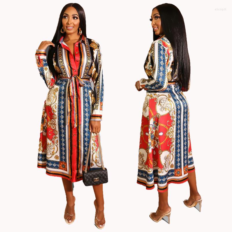 

Plus Size Dresses Retro Ethnic Style Women's Dress European And American Long Sleeve Shirt African, As showed