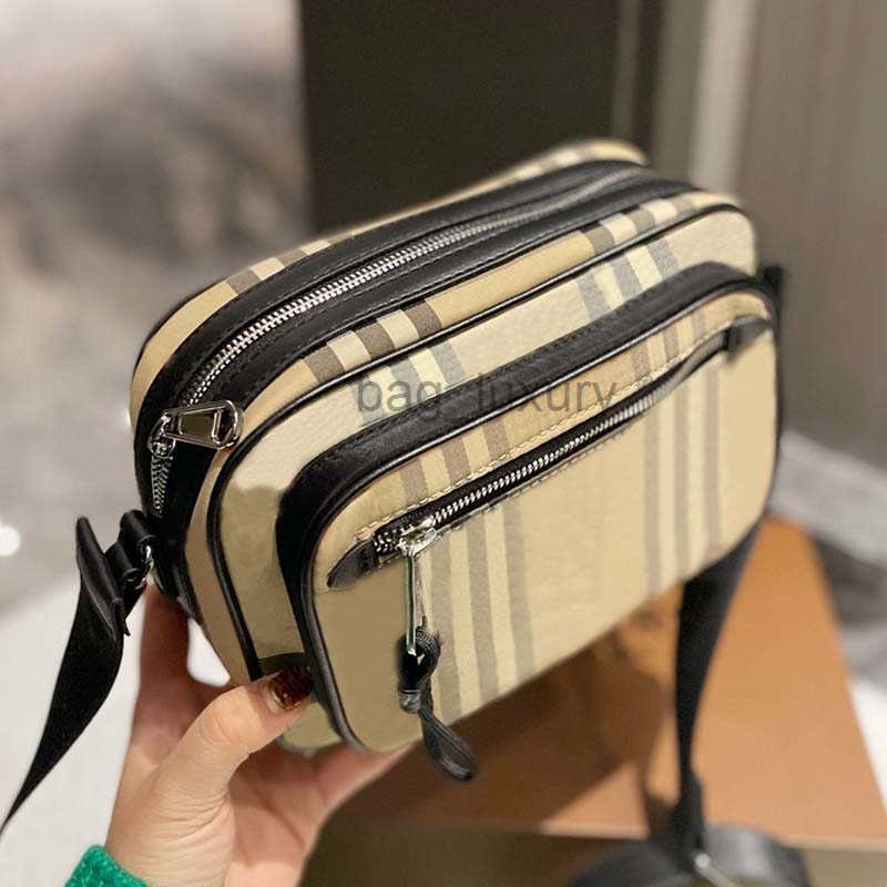 

Shoulder Bags Leather Classic Canvas Camera Bag Unisex Fashionable Casual Shoulder Diagonal Bag Messenger Handbags Wide Strap Plaid Stripe C, Brown
