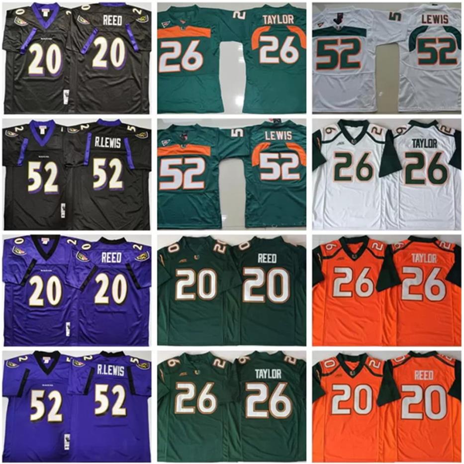 

Vintage Miami Hurricanes Football Jersey #20 Ed Reed #26 Sean Taylor #52 Ray Lewis Black UMiami ACC Purple Green Orange White Ncaa Men 324U, Colour 1