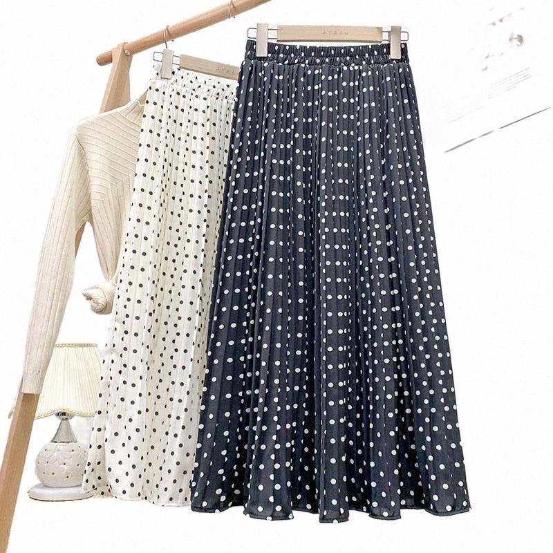 

Skirts skirts Fashion Polka Dot Long Skirt Women Summer Elegant High Waist Pleated Vintage Office Ladies Maxi Faldas Black White p6BO#, White-skirt