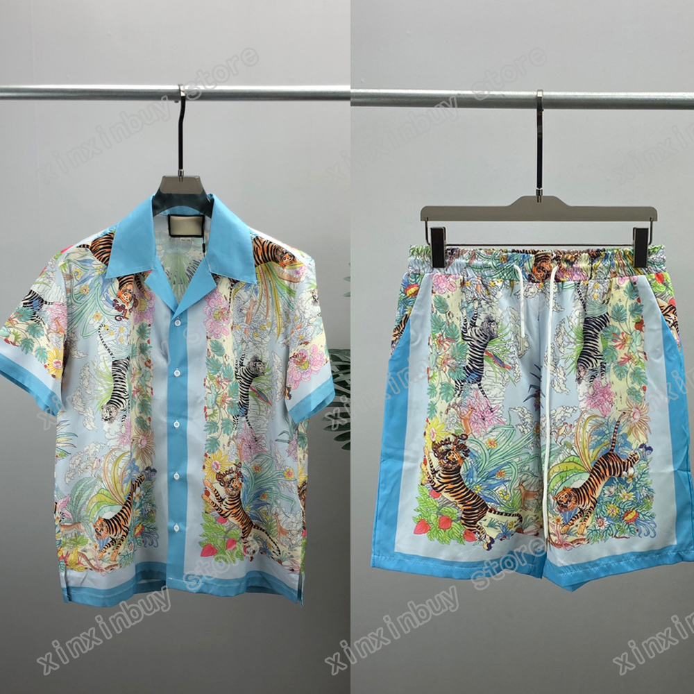 

xinxinbuy Men designer Tees set Graffiti flower tiger print Webbing women white black green white M-3XL, 02