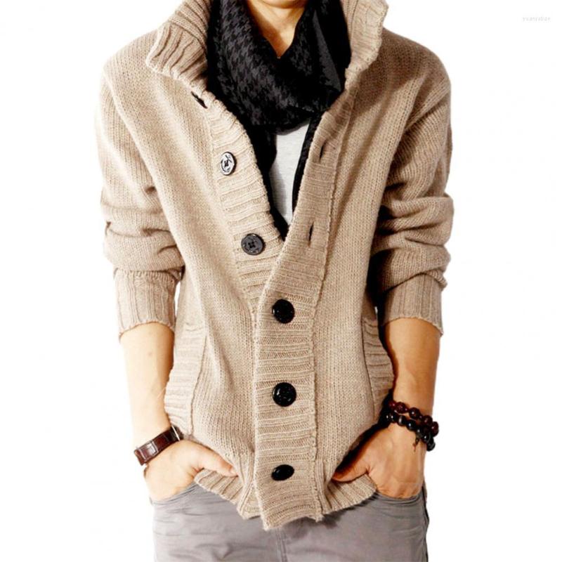 

Men's Sweaters Men Cardigan Stand Collar Long Sleeve Side Pockets Buttons Closure Solid Color Sweater Coat Knitwear For Autumn, Black