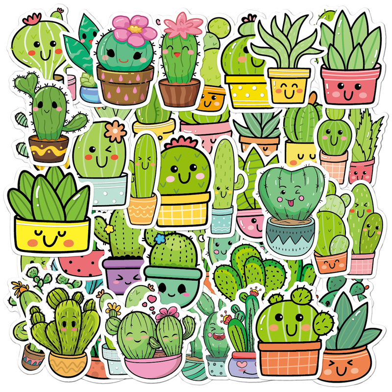 

50pcs INS style cactus pattern stickers Pack for Diy Laptop Skateboard Motorcycle Decals, Multi colors