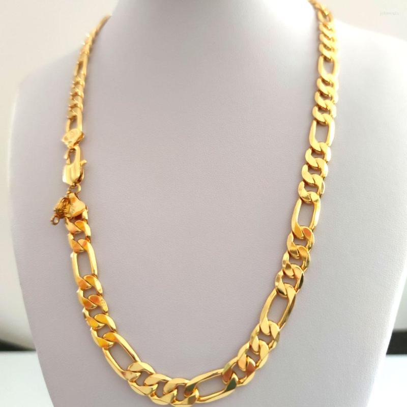 

Pendant Necklaces Real 24K Solid Yellow Fine Gold FINISH 10mm Italian Figaro Link Chain Necklace 22" Inches Mens Gift Stunning