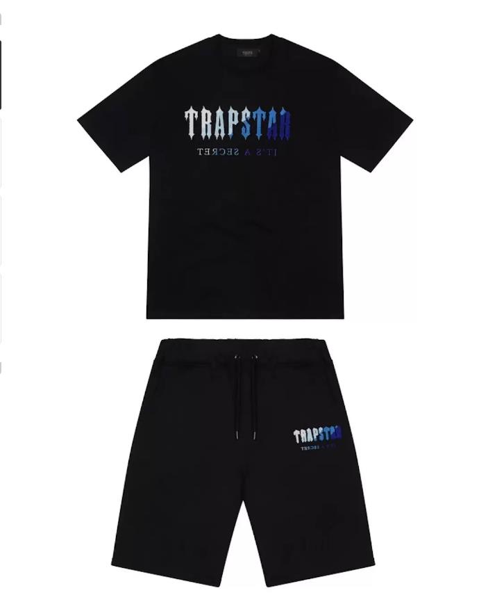 

Summer Mens Trapstar t Shirt Short Sleeve Print Outfit suit loose men Tracksuit Black Cotton London Streetwear Asian szie S-3XL, T-shirt + shorts 17