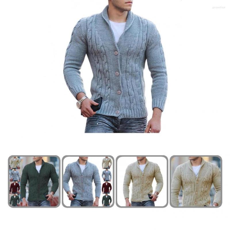 

Men's Sweaters Men Sweater Knitted Twisted Texture All Match Wear-resistant Lapel Autumn Coat For Dating, Army green