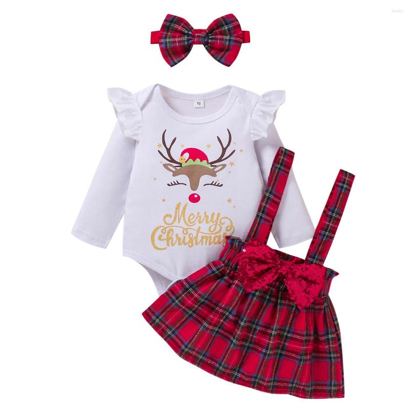 Ensembles de vêtements MaBaby 0-24M noël né bébé filles vêtements dessin animé à manches longues barboteuse arc Tutu jupes tenues Costume D84