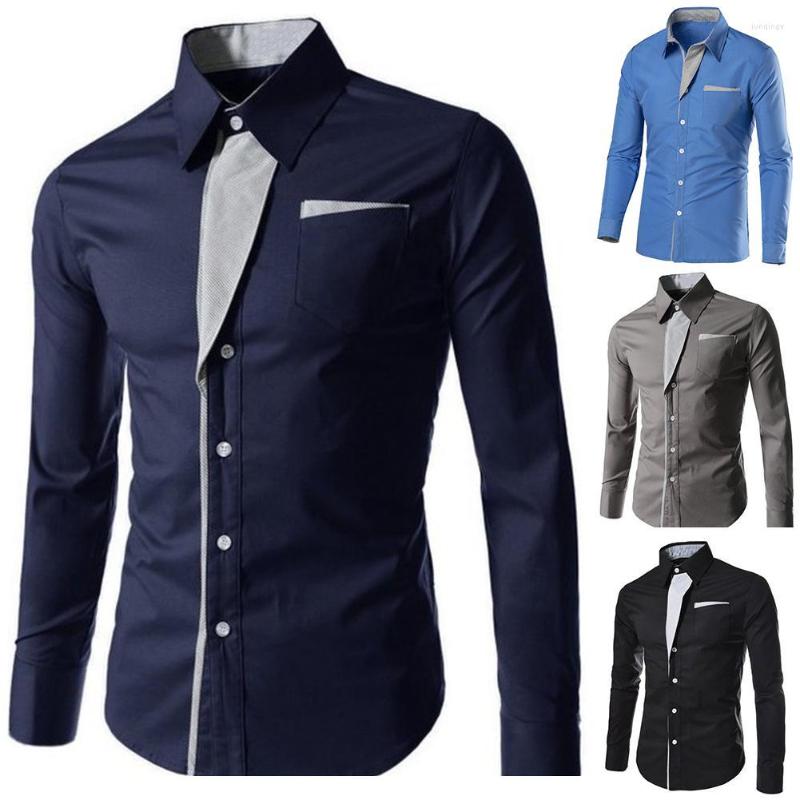 

Men's Dress Shirts 2022 Men Fashion Casual Shirt Men's Long Sleeve Striped Contrast Lapel Button Business Slim Cardigan Top Clot, White