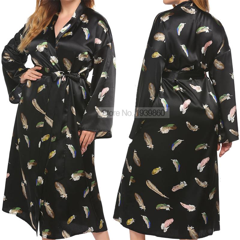 

Oversize Nightgown Summer V-neck Sleepwear Print Flower Kimono Robe Gown Long, Green flowera