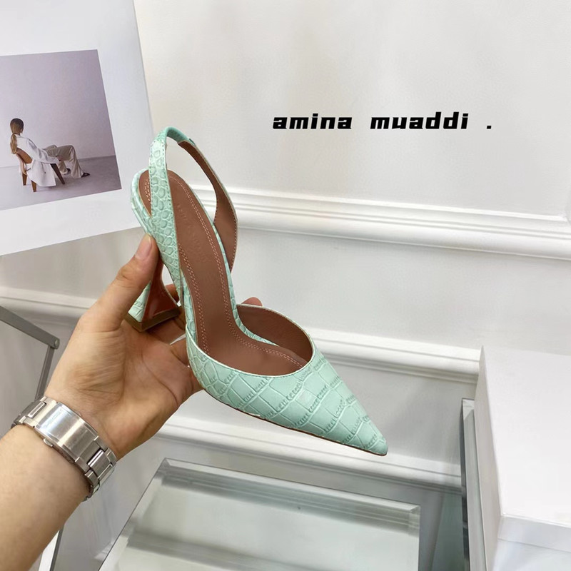 

Amina Muaddi Crocodile Skin Sandals Women Luxury Brand Top Quality Wedding Party Dress Shoes Pointed Toe Stiletto High Heels Slip On Factory Footwear, Original box