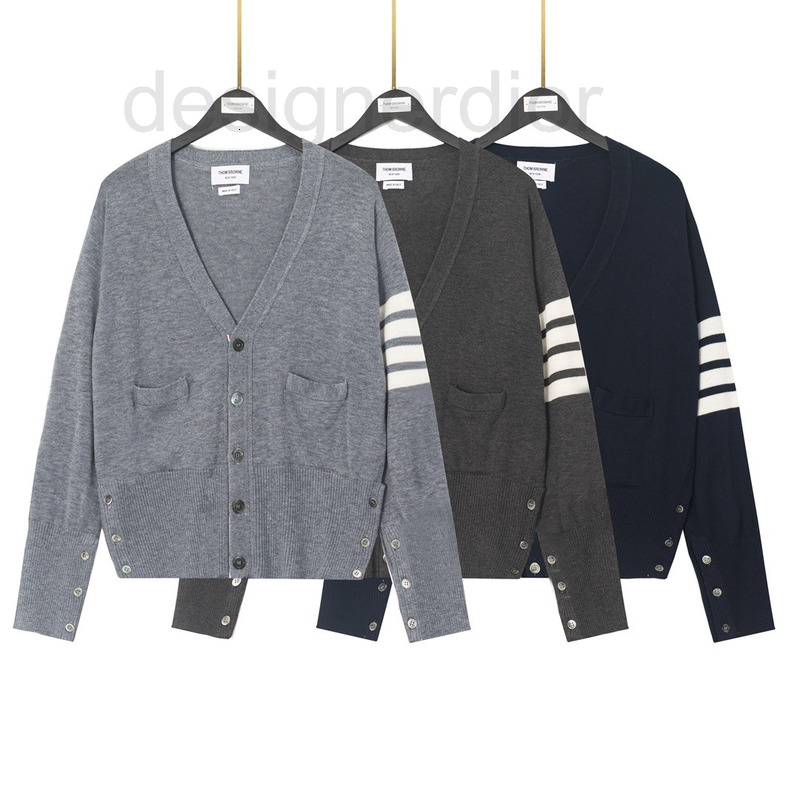 Men's Hoodies & Sweatshirts designer Correct version TB basic versatile four bar men's and women's cardigan V-neck wool knitted sw-image-798142504