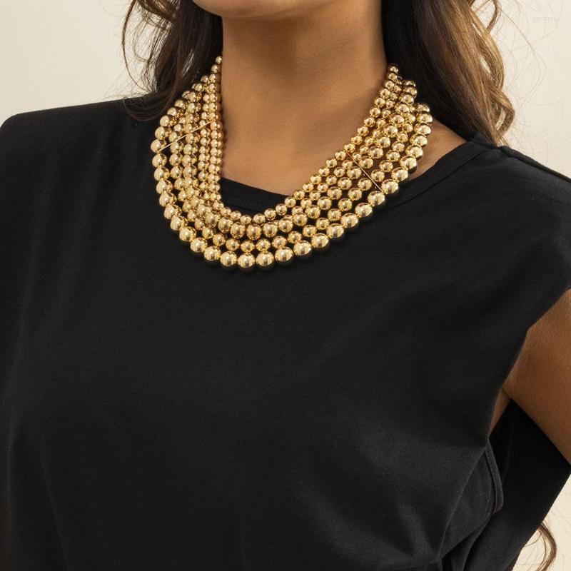 

Choker Hyperbole Jewelry Accessories Punk Geometric Round Beads Gold&Silver Color Beaded Statement Neck Necklace For Women