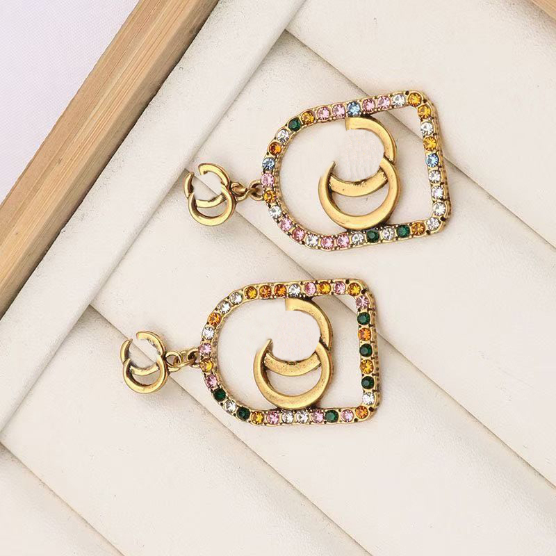 

13style 18K Gold Plated Brand Designer Letters Stud Small Sweet Wind Luxury Earrings Geometric Women Crystal Rhinestone Earring Jewelry