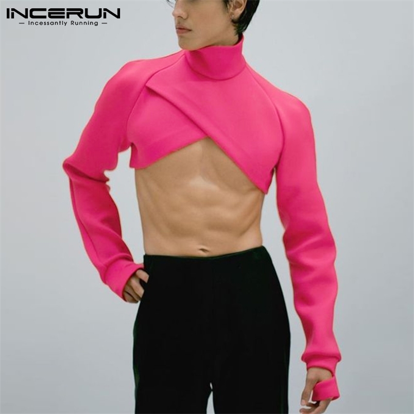 T-shirts pour hommes Mode Hommes Crop Tops Solide Col Roulé À Manches Longues Sexy Casual Tops Irréguliers Streetwear Maillot De Corps Camisetas