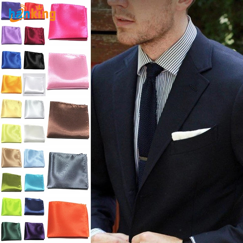 

Men Satin Solid Color Cravats Plain Suits Pocket Square Hot Fashion Silk 22CM Wedding Party Handkerchief For Men Black Red Blue