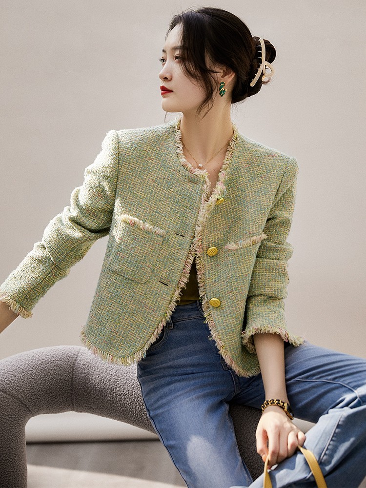 

chan women's brand jacket 2023 New Autumn Winter western suit jacket classic logo fashion tweed coat cardigan designer High-grade Spring Coat Birthday Gift Christmas, Green