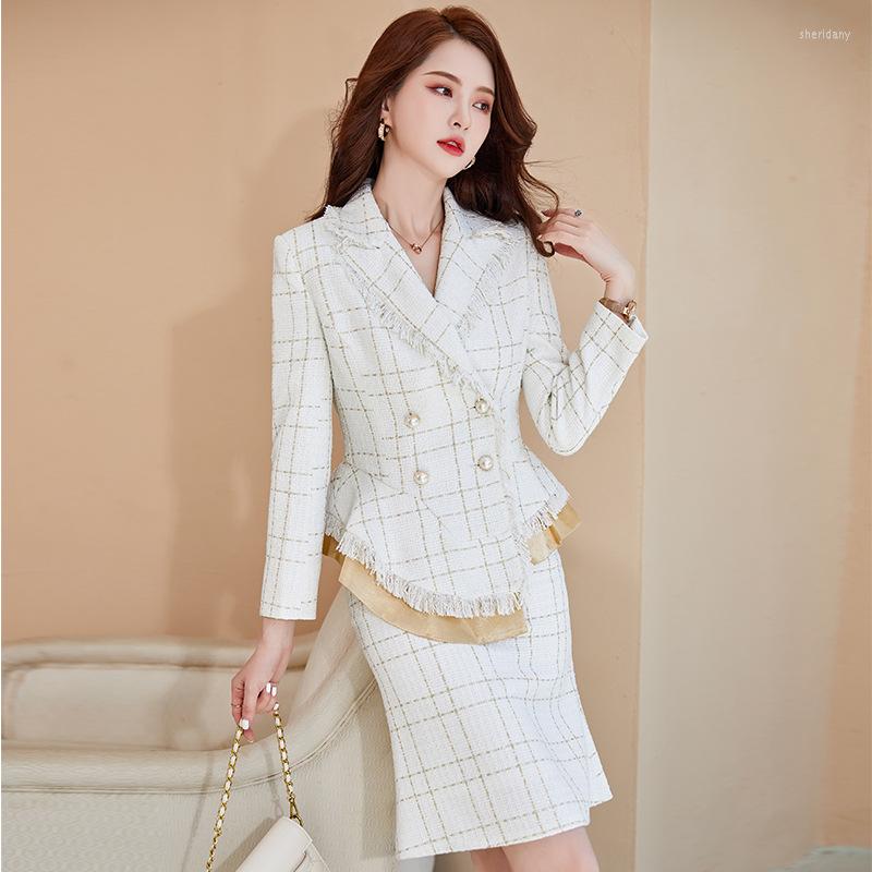 

Two Piece Dress 2022 High-end Women' Suit Skirt Two-piece High-quality Double-breasted Ladies Jacket Business Wear Casual High Waist, Black